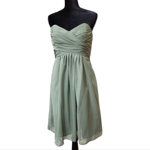 Alfred Angelo Oliver Green Strapless Mini Bridesmaid Prom Dress Size 10 - Picture 1 of 6